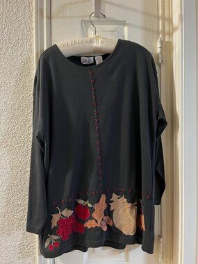 Ashley Hill - Long Sleeve Black Top with Fall Accents